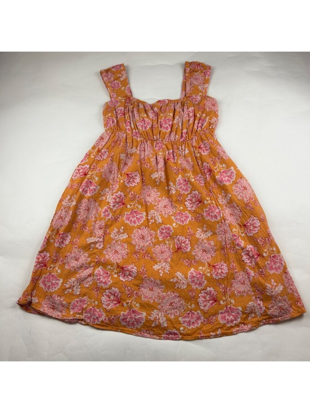 TALL Old Navy Orange Pink Paisley Crinkle Babydoll Dress LT